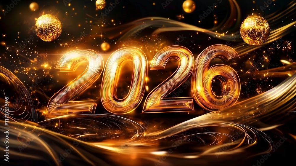 Golden 2026 numbers with glowing festive decorations and sparkling lights, a joyful and elegant new year 2026 celebration design Golden 2026 numbers with glowing festive decorations and sparkling lights, a joyful and elegant new year 2026 celebration design