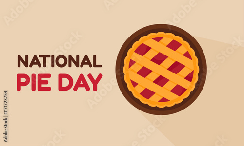 National Pie Day poster with sweet cherry pie. Vector holiday template for card, flyer, banner and background.