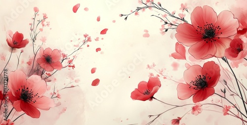 Blossoming pink flowers add beauty to a serene spring background filled with ...
