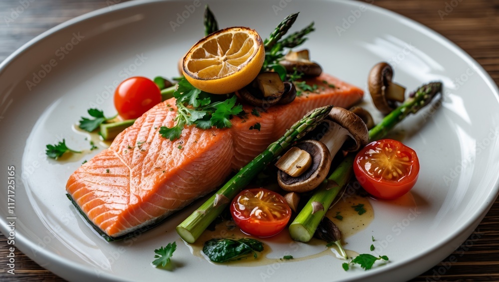 European style salmon dish with vegetables and lemon European style salmon dish with vegetables and lemon