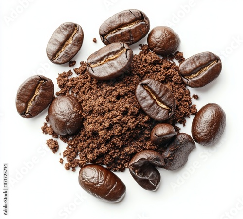 Dark roasted coffee beans and ground coffee blend for brewing and flavor enjo...