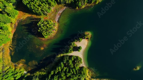 Aerial view of Lucille Lake in mountains, near Whistler, Canada photo