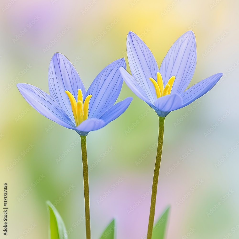 Fototapeta premium Stunning blue flowers bloom beautifully against a gentle background, symbolizing purity and serenity.