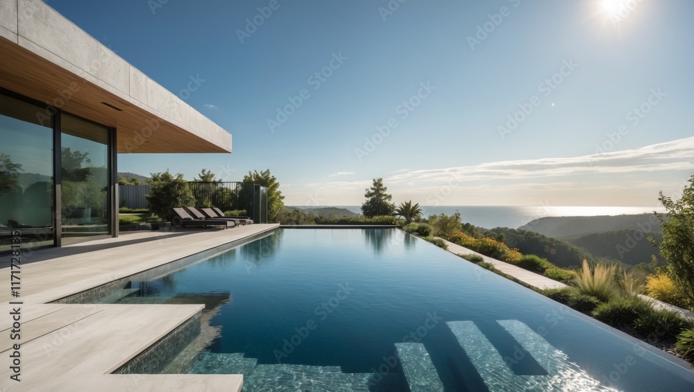 Fototapeta premium High end contemporary infinity pool with scenic view