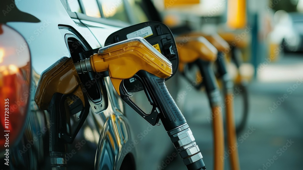 Fuel nozzle inserting into vehicle's fuel tank. Fuel nozzle inserting into vehicle's fuel tank.