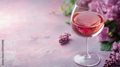 Elegant glass of rose wine illuminated by soft light against a pastel background