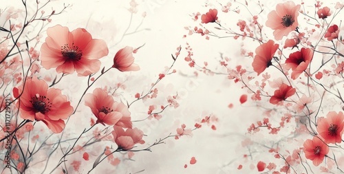 Blossoming pink flowers add beauty to a serene spring background filled with ...