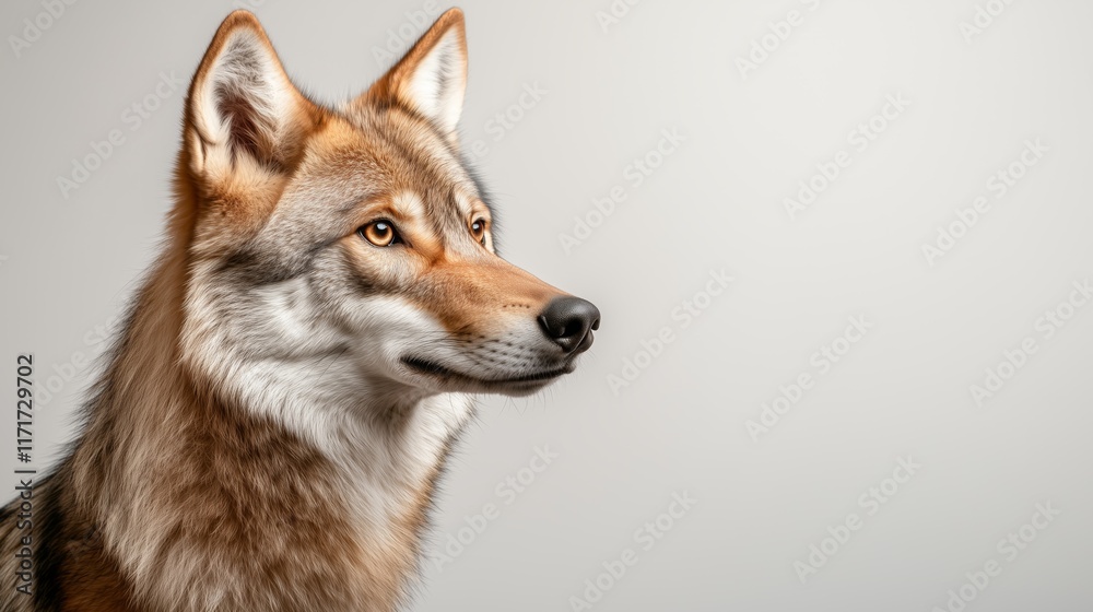 Fototapeta premium Isolated view of a wolf with expressive gaze against a clean white backdrop
