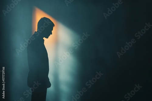 Inner child concept expressed through silhouettes, light, shadow, and emotional connections photo