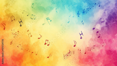 Music notes sheet music score - rainbow abstract colorful background photo