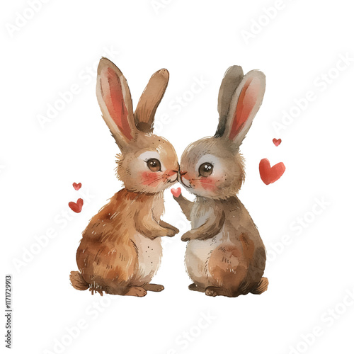 valentines bunnies couple vector illustration in watercolor style