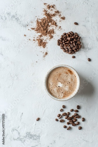 Delicious coffee with spices presented on a white background