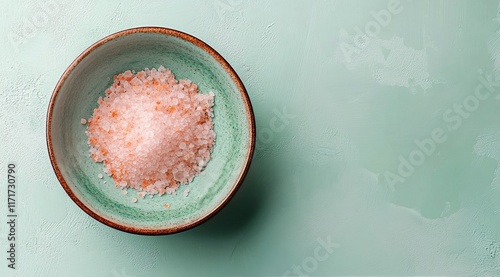 Natural pink salt in a turquoise bowl for culinary uses and decoration