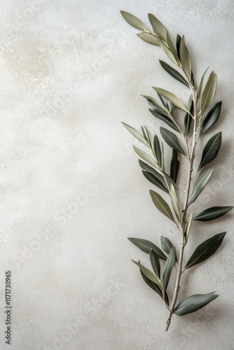 Elegant olive branches arranged on light background for natural decor inspira...