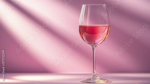 Elegant glass of rose wine illuminated by soft light against a pastel background