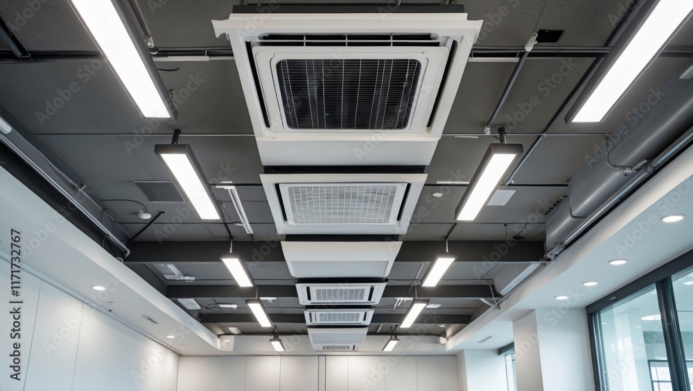 Obraz premium Modern office ceiling with air conditioner and lighting