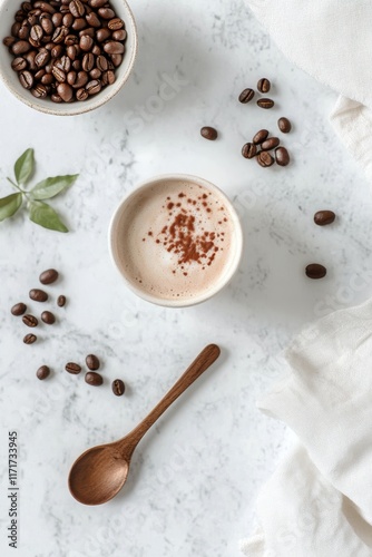 Delicious coffee with spices presented on a white background