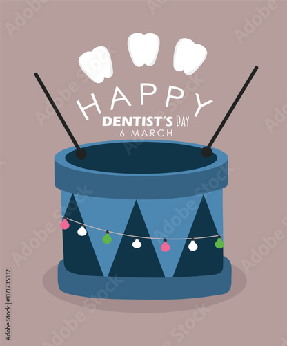 Flat Design Denti's Day Illustration with Teeth and Drum, Decoration photo