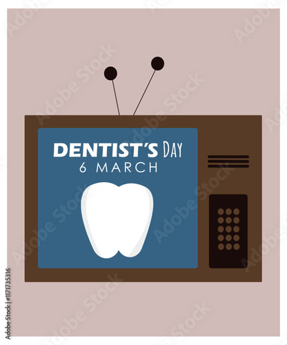 Flat Design Denti's Day Illustration with Tooth at Television Show