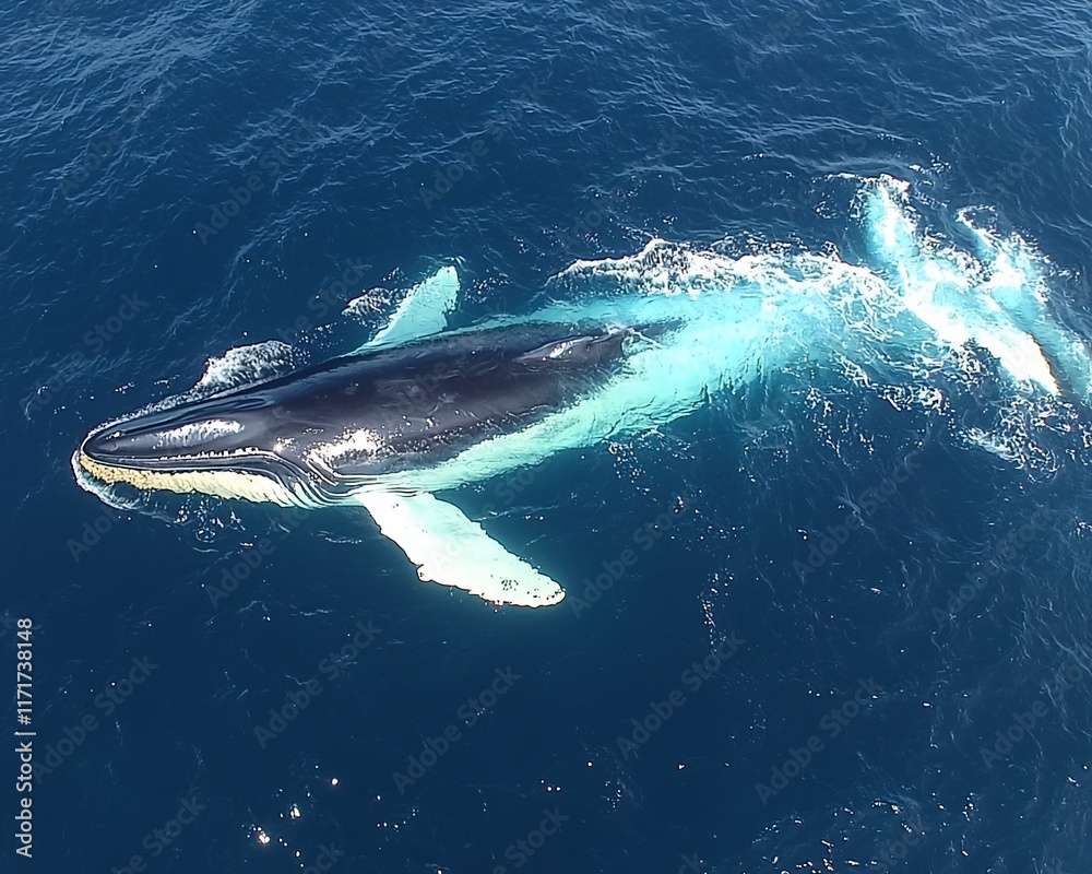 Fototapeta premium Humpback whale swimming in ocean.