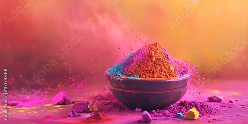 Happy Holi Background – Organic Colors Powder in Bowl for a Traditional and Vibrant Celebration of the Festival of Colors