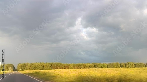 view from the car window, landscape along the road