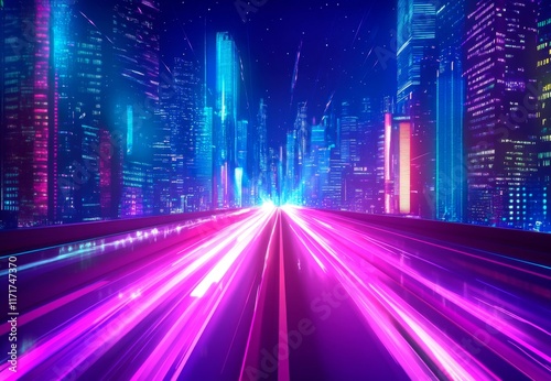 Abstract night city scene with dynamic light trails