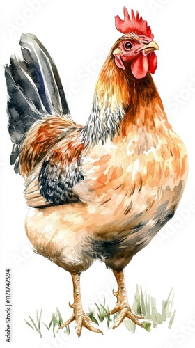 Watercolor Style Illustration of a Poult Chicken Isolated on White Background, perfect for farm or poultry themed designs