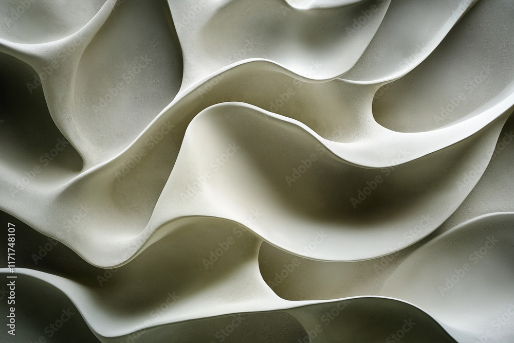 Obraz premium Abstract flowing lines in soft, neutral tones of beige and cream, forming organic shapes reminiscent of wind or water currents