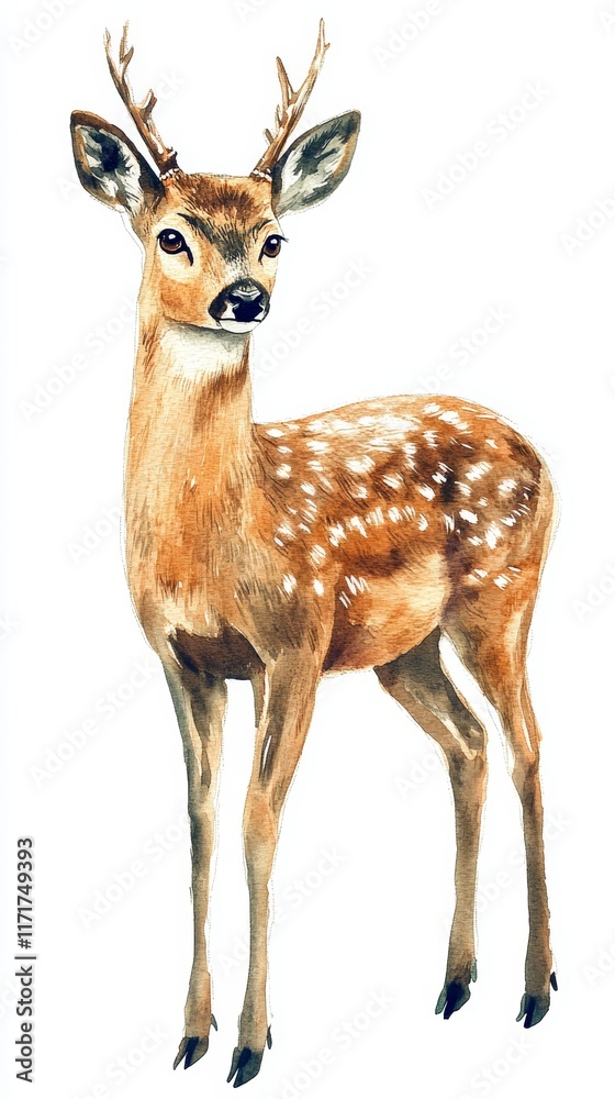 Fototapeta premium Detailed Watercolor Illustration of Roe Deer on White Background, perfect for wildlife and nature designs