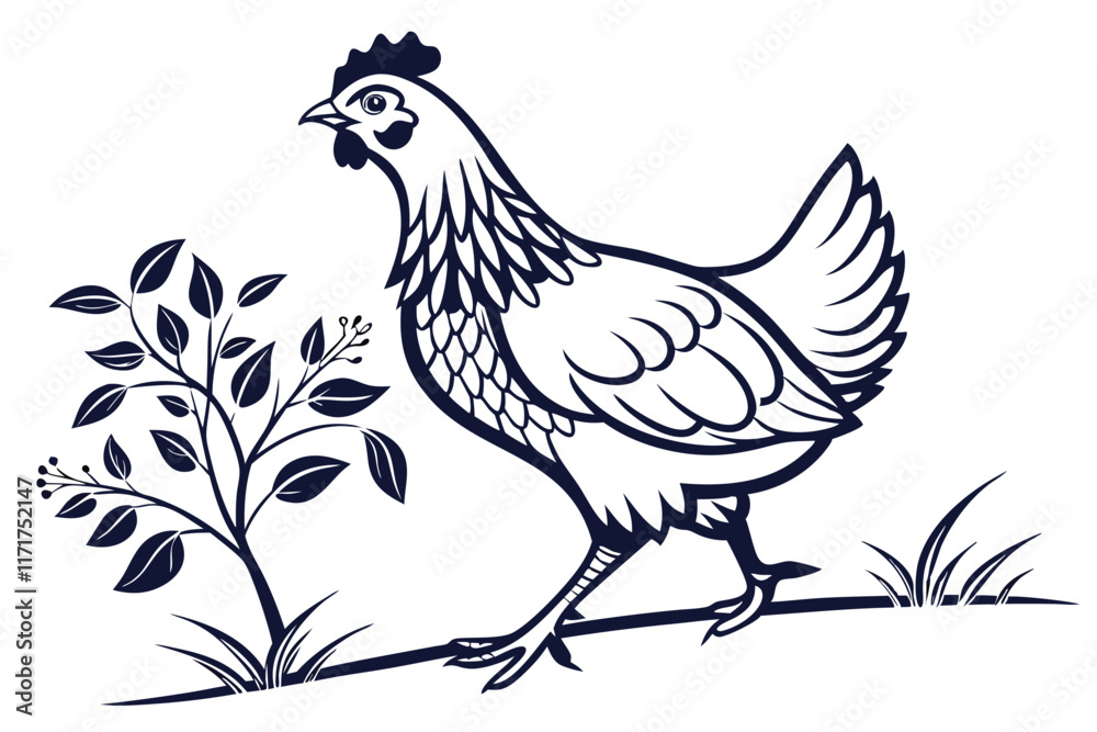 Generate a Hen silhouette vector art , clear and smooth line , with white background