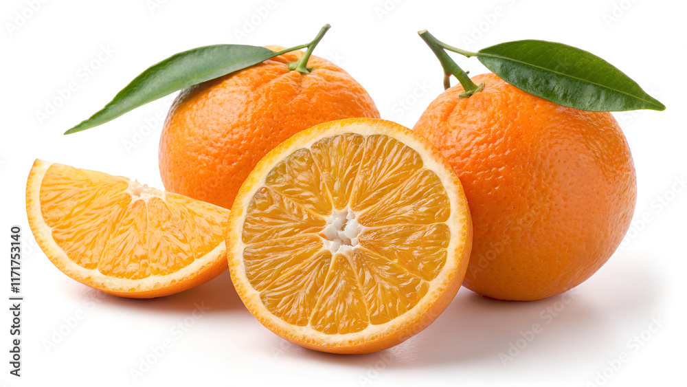 Orange slices with leaves isolated Orange slices with leaves isolated