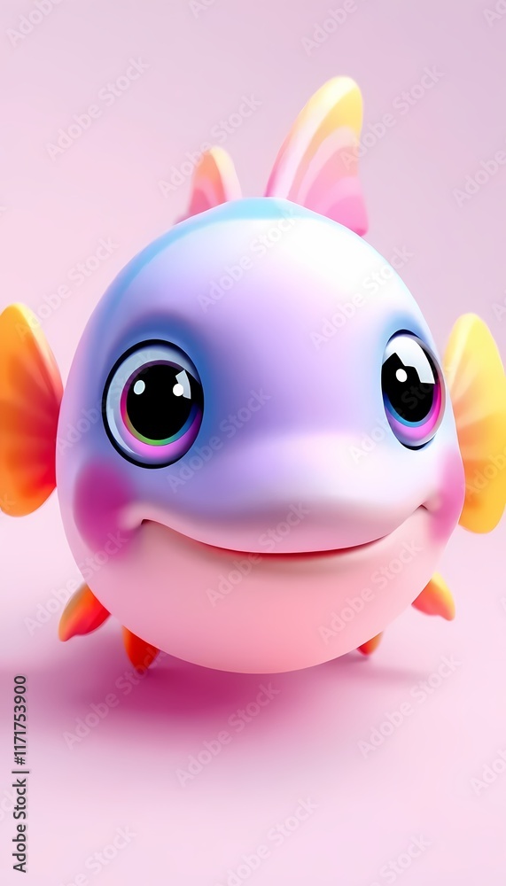 Fototapeta premium Cute 3D Cartoon Fish with Big Eyes