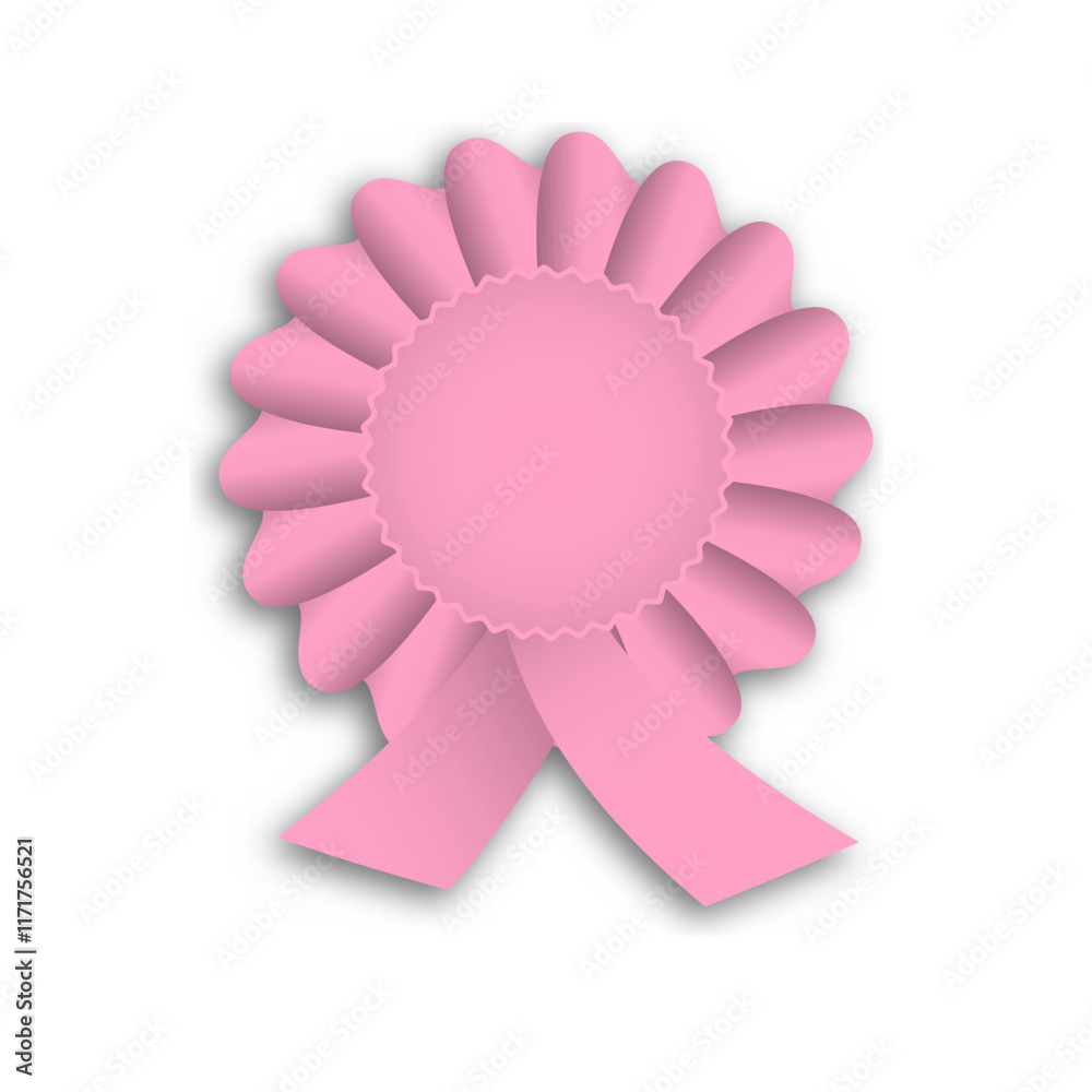 This design features a pink cockade with a classic flower shape and a central medallion. The ribbon enhances its decorative appeal, suitable for awards or special events. This design features a pink cockade with a classic flower shape and a central medallion. The ribbon enhances its decorative appeal, suitable for awards or special events.