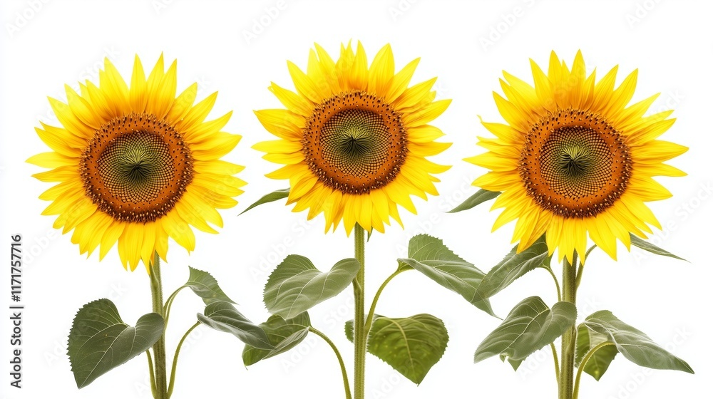 Fototapeta premium Yellow sunflowers against a white background.