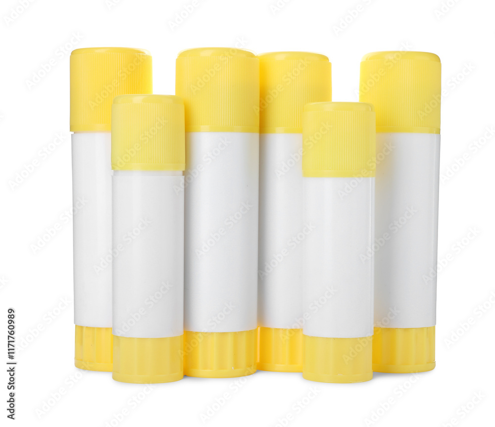 Many different glue sticks isolated on white Many different glue sticks isolated on white