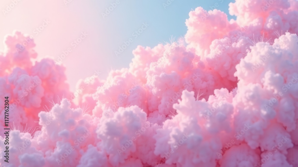 Fototapeta premium Pink clouds fill the sky at sunset, creating a dreamy and serene atmosphere perfect for relaxation and reflection on a peaceful day. Generative AI