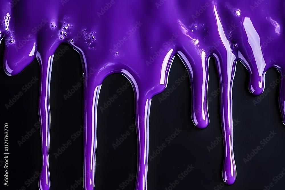 Naklejka premium Purple dripping liquid on black background