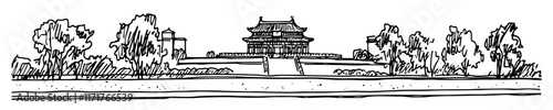 Forbidden City Tiananmen Square in Beijing China doodle hatching vector sketch