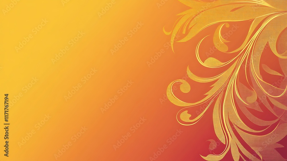 Abstract Orange Background With Golden Floral Design Abstract Orange Background With Golden Floral Design