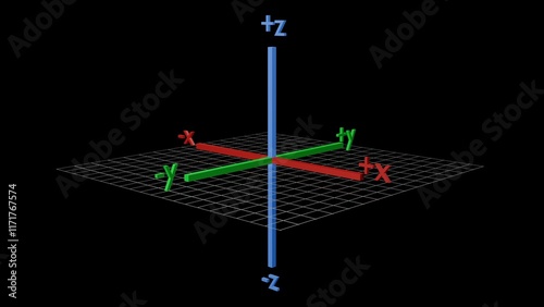 3d xyz axis.  X, Y, Z coordinates defining 3d space. 3d render illustration.