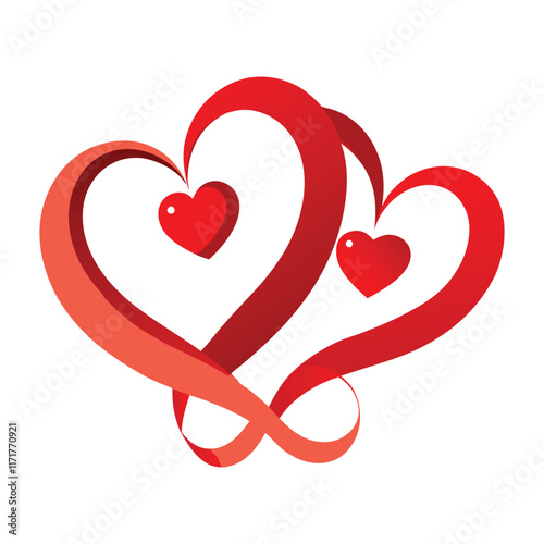 Valentine Day red ribbon with heart vector art illustration