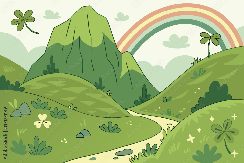 Obraz premium Make a wallpaper about Saint Patrick's Day in a mountain view in a fantasy world
