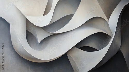 Abstract grayscale artwork; curving, layered forms.