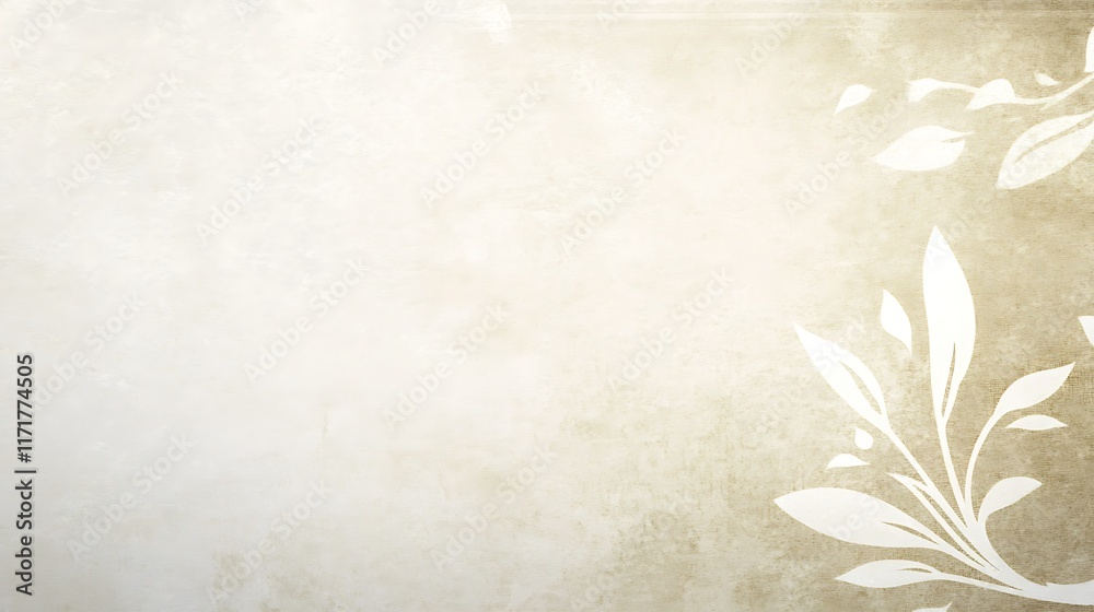 Beige textured background with white floral design Beige textured background with white floral design