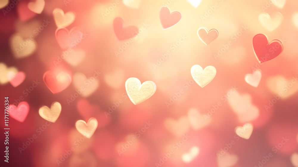 Red and gold hearts floating on a warm, romantic background, creating a perfect image for Valentine's Day projects Red and gold hearts floating on a warm, romantic background, creating a perfect image for Valentine's Day projects