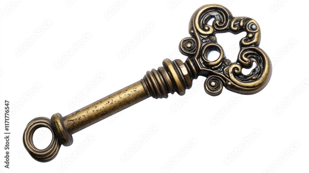 Ornate antique brass key isolated on white. Ornate antique brass key isolated on white.