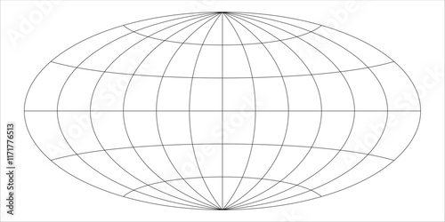 This vector illustration showcases the aitoff globe projection, featuring a flattened representation of the earth.