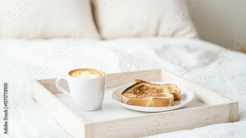 Delightful breakfast tray coffee and toast in a cozy bedroom morning setting peaceful atmosphere