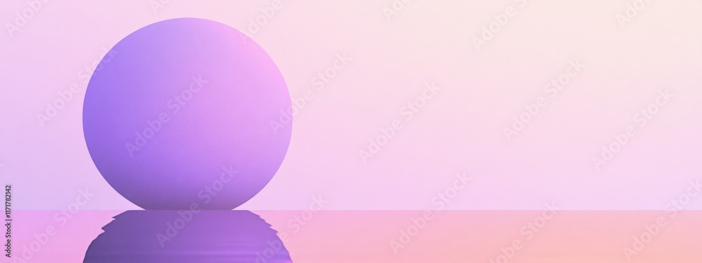 Obraz premium Minimalist landscape, pastel colors, gradient sky, large sun, silhouette mountains, geometric shapes, ethereal atmosphere, soft lighting, tranquil scene, pink and purple hues, abstract horizon, vector